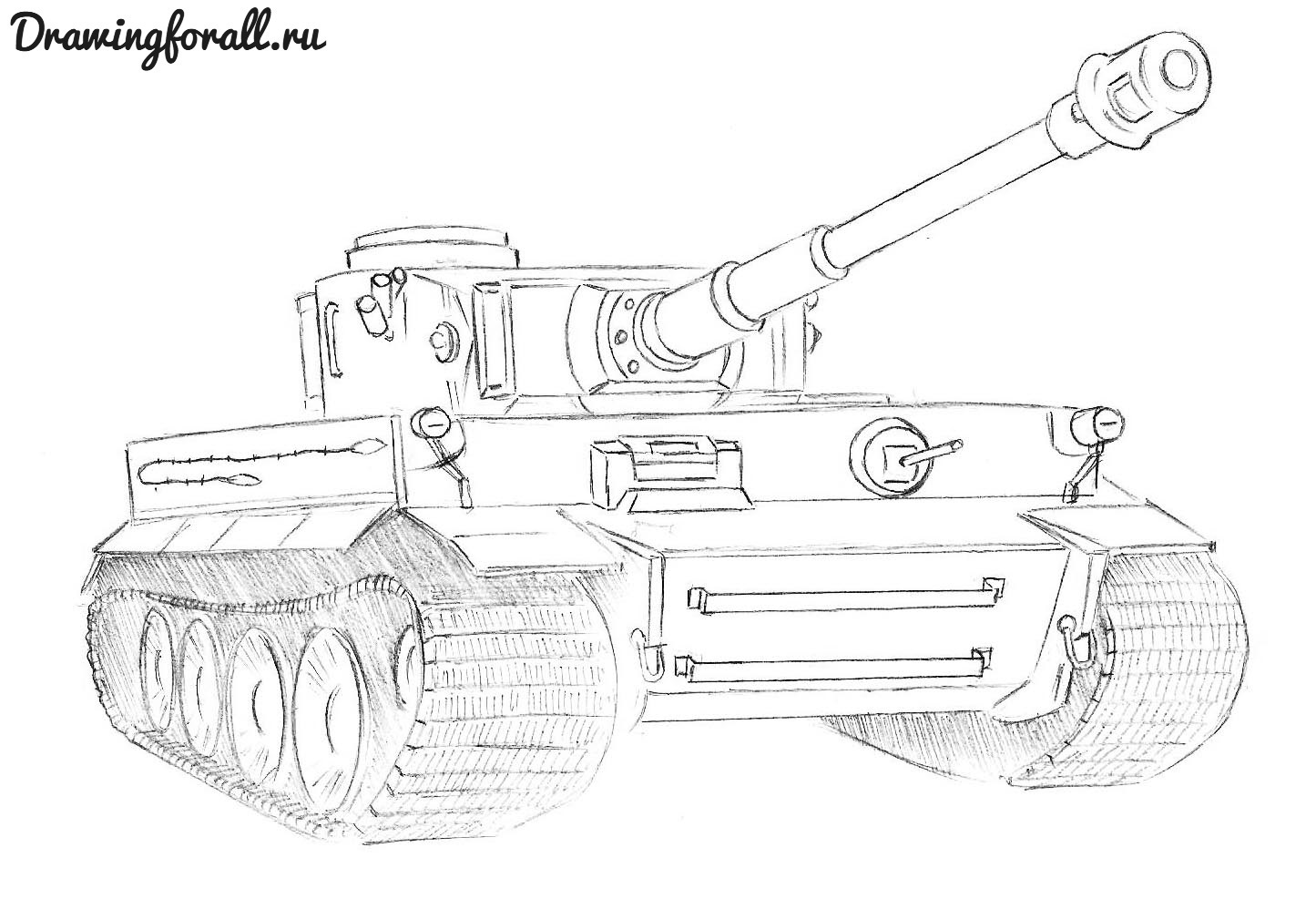 Тигр танк сбоку рисунок карандашом
